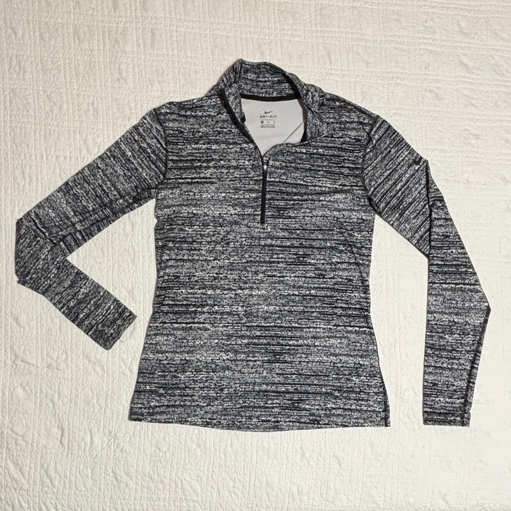 Nike Quarter-Zip Pullover Women XL Black White Excellent Dri-FIT Space-Dye Top